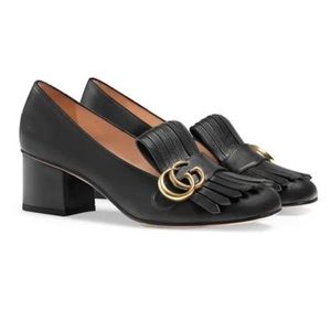 Gucci Marmont black leather fringe block heel sz 8